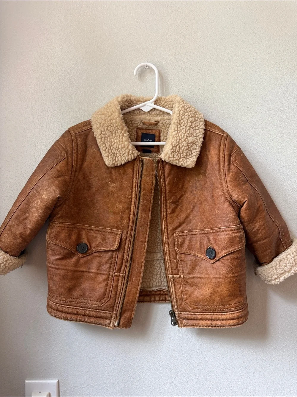 GAP Toddler Shearling-Trim Puffer Jacket - Brown & Cream